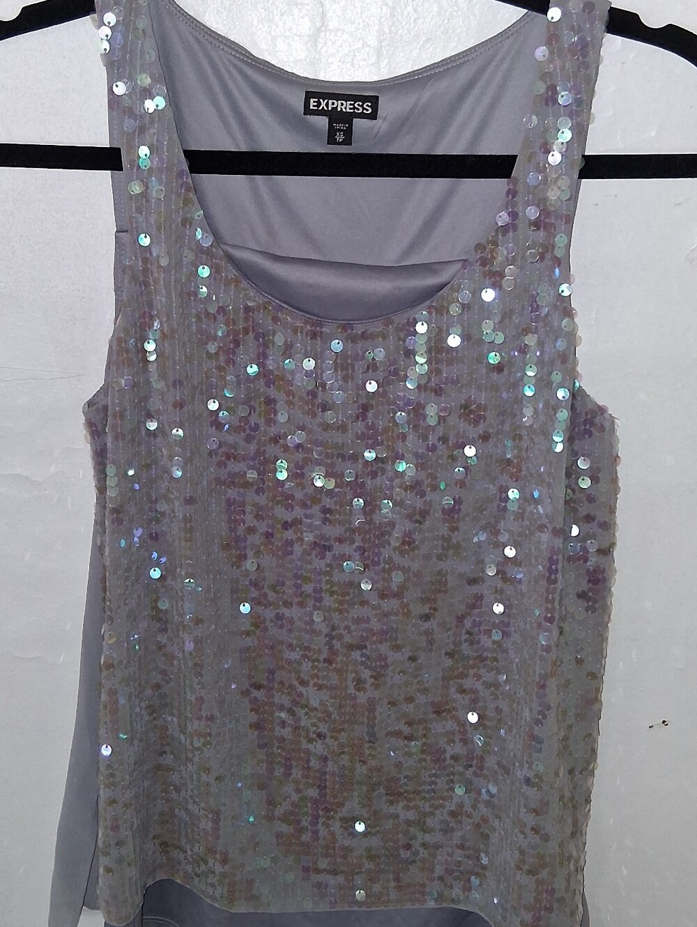 Express Grey Silver Sequin Tank Camisole With Fish Scale Sequins XS